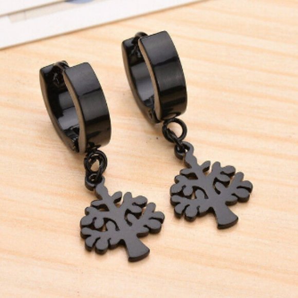 Jewelry - Unisex Black Tree Ear Buckle Earrings